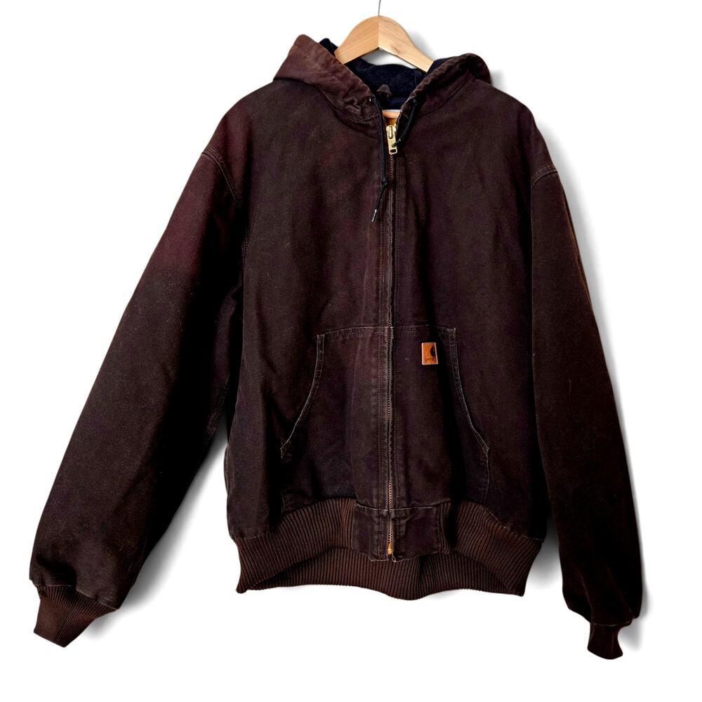 Carhartt Mens J130 DKB Vintage Brown Canvas Workwear Jacket Sz XL Y2K Hood